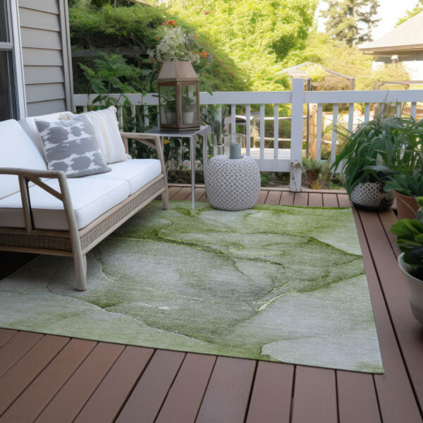 8' X 10' Olive Green Abstract Washable Non Skid Indoor Outdoor Area Rug