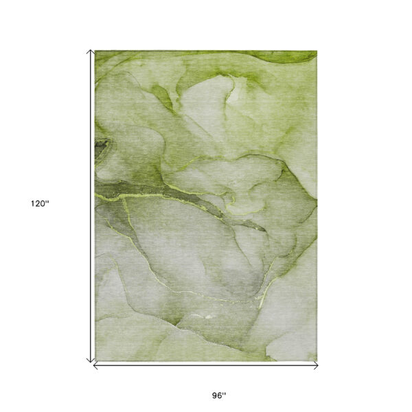 8' X 10' Olive Green Abstract Washable Non Skid Indoor Outdoor Area Rug