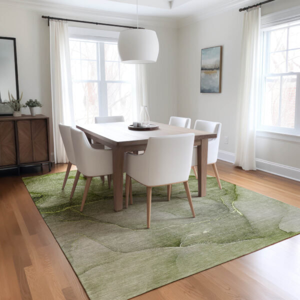 8' X 10' Olive Green Abstract Washable Non Skid Indoor Outdoor Area Rug