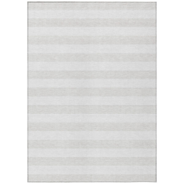 10' X 14' Ivory Striped Washable Indoor Outdoor Area Rug