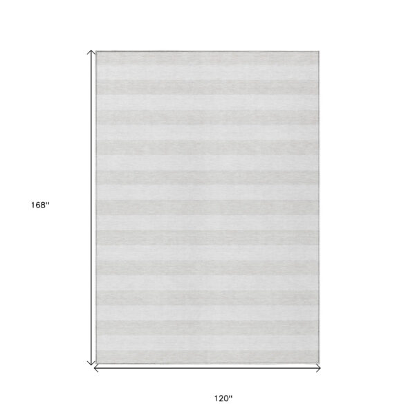 10' X 14' Ivory Striped Washable Indoor Outdoor Area Rug