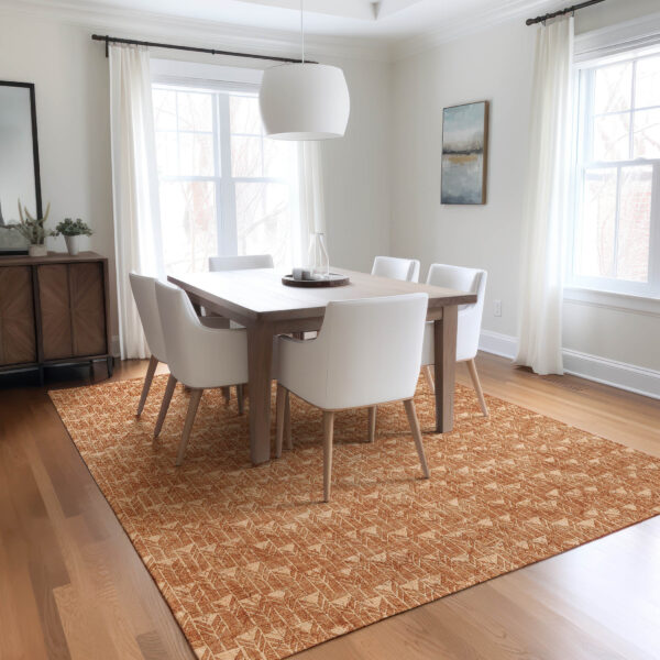 10' X 14' Bronze Geometric Washable Non Skid Indoor Outdoor Area Rug