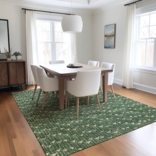 9' X 12' Sage Geometric Washable Non Skid Indoor Outdoor Area Rug