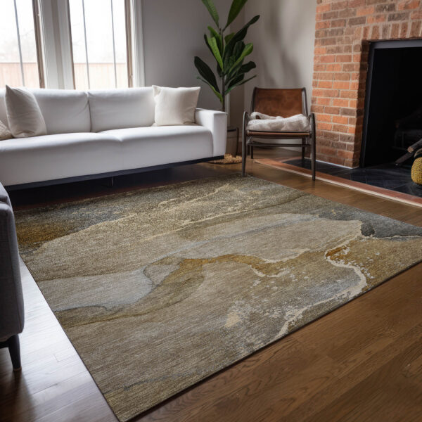 8' X 10' Brown Beige and Gold Abstract Washable Indoor Outdoor Area Rug