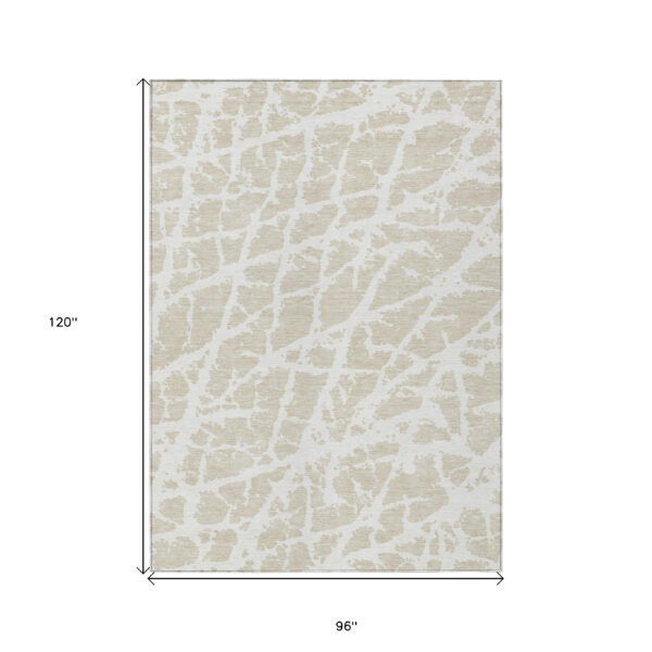 8' X 10' Beige and Ivory Abstract Washable Non Skid Indoor Outdoor Area Rug