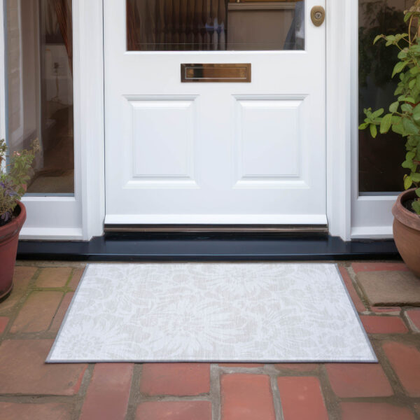 2' X 3' Ivory Floral Washable Non Skid Indoor Outdoor Area Rug