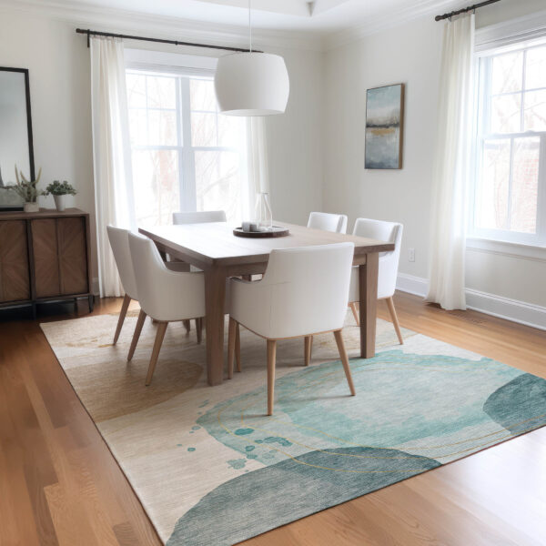 10' X 14' Beige and Blue Abstract Washable Non Skid Indoor Outdoor Area Rug