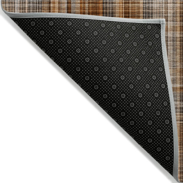 2' X 8' Orange Brown and Gray Plaid Washable Non Skid Indoor Outdoor Area Rug