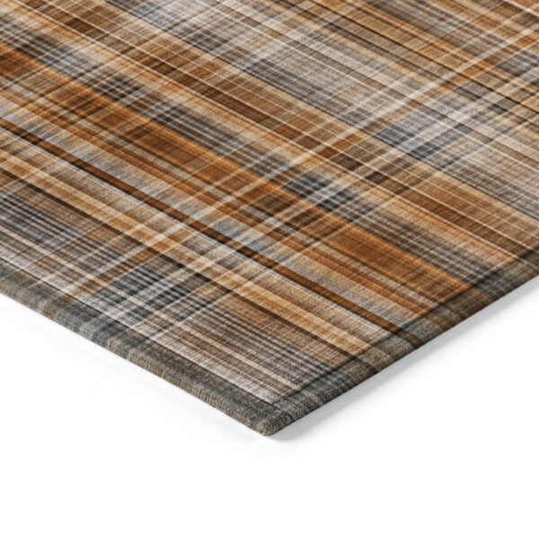 2' X 8' Orange Brown and Gray Plaid Washable Non Skid Indoor Outdoor Area Rug