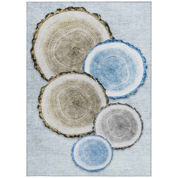 8' X 10' Blue Gold and Gray Faux Bois Washable Non Skid Indoor Outdoor Area Rug
