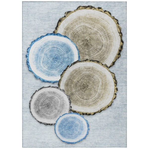 8' X 10' Blue Gold and Gray Faux Bois Washable Non Skid Indoor Outdoor Area Rug