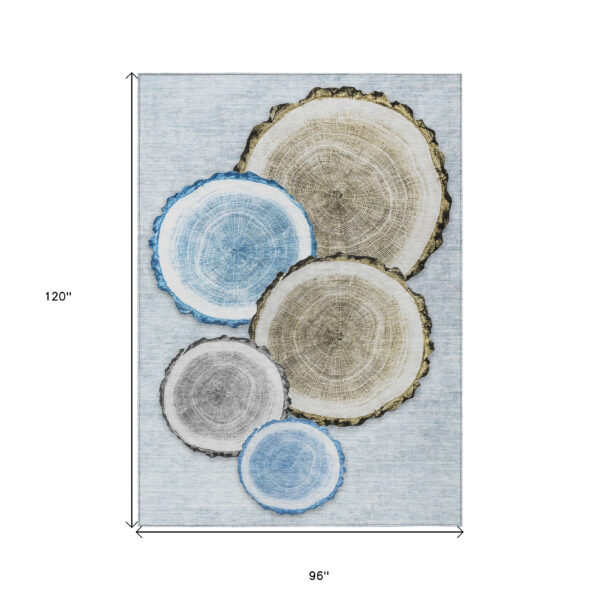 8' X 10' Blue Gold and Gray Faux Bois Washable Non Skid Indoor Outdoor Area Rug