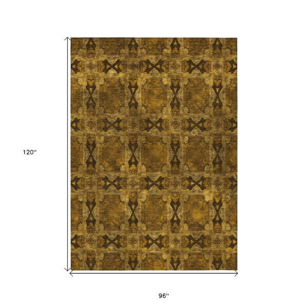 8' X 10' Chocolate Floral Medallion Washable Non Skid Indoor Outdoor Area Rug