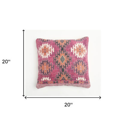 20" Magenta Beige and Rust Handmade Southwestern Indoor Outdoor Throw Pillow Cover