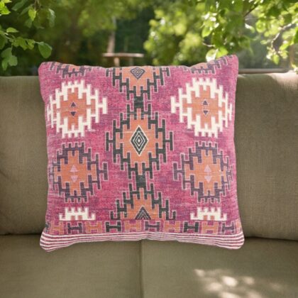 20" Magenta Beige and Rust Handmade Southwestern Indoor Outdoor Throw Pillow Cover