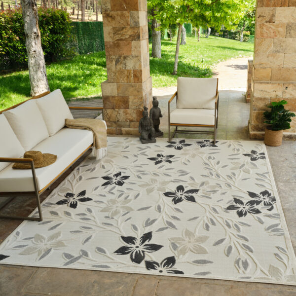 8' X 10' Cream and Gray Floral Distressed Indoor Outdoor Area Rug