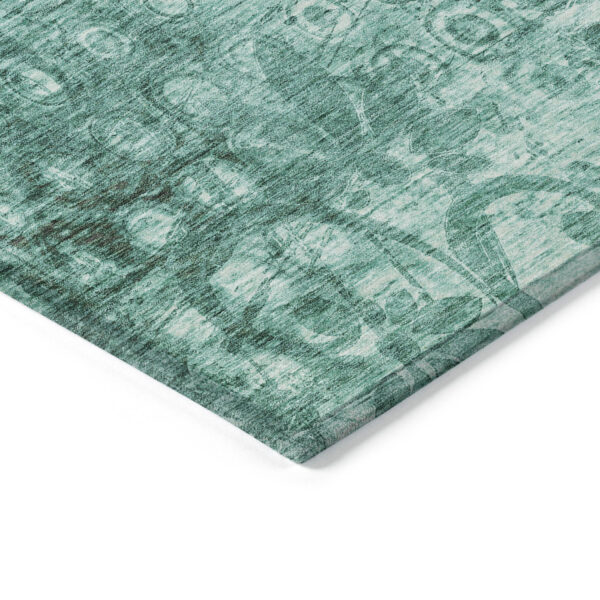 9' X 12' Teal Blue Ikat Washable Indoor Outdoor Area Rug