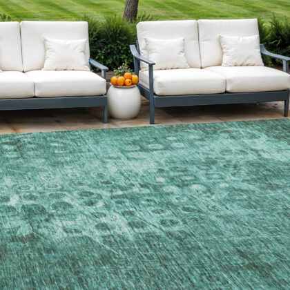 9' X 12' Teal Blue Ikat Washable Indoor Outdoor Area Rug