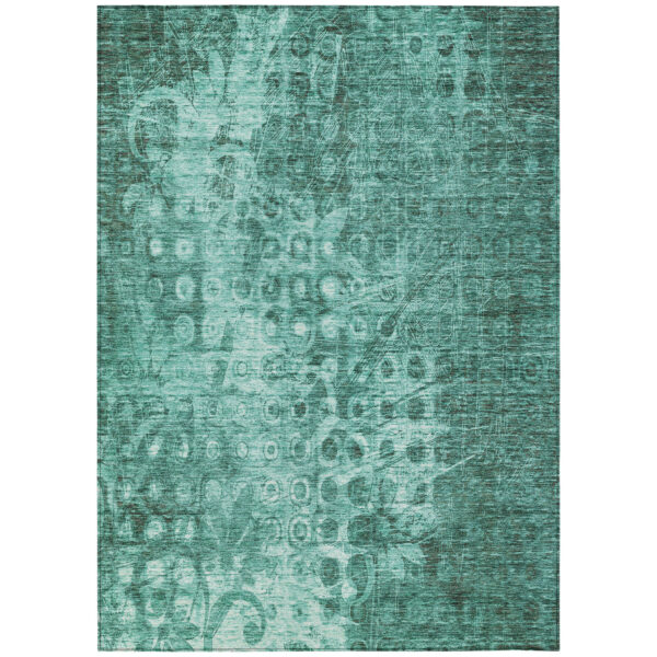 9' X 12' Teal Blue Ikat Washable Indoor Outdoor Area Rug