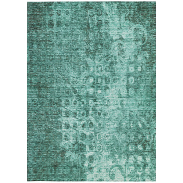 9' X 12' Teal Blue Ikat Washable Indoor Outdoor Area Rug