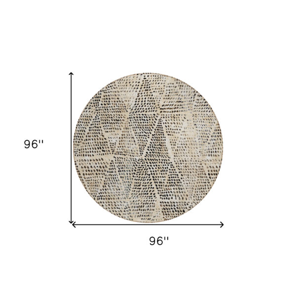 8' Beige Ivory And Black Round Geometric Washable Indoor Outdoor Area Rug
