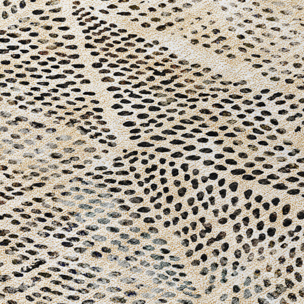 8' Beige Ivory And Black Round Geometric Washable Indoor Outdoor Area Rug