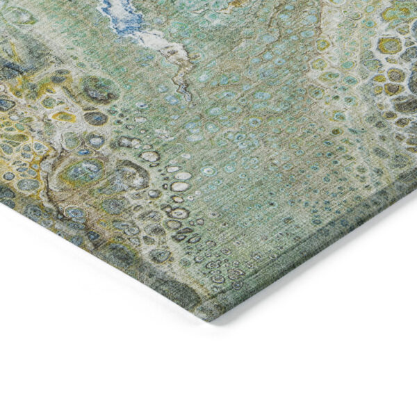 3' X 5' Teal Blue Lime Green And Green Abstract Washable Indoor Outdoor Area Rug