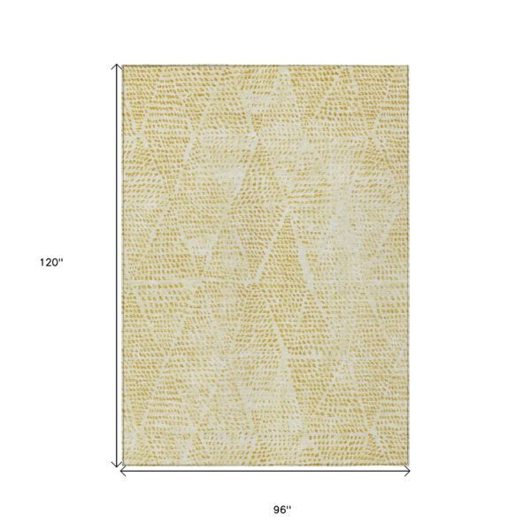 8' X 10' Wheat Gold And Ivory Geometric Washable Indoor Outdoor Area Rug