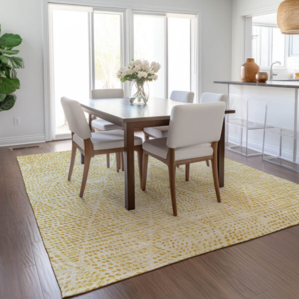 8' X 10' Wheat Gold And Ivory Geometric Washable Indoor Outdoor Area Rug