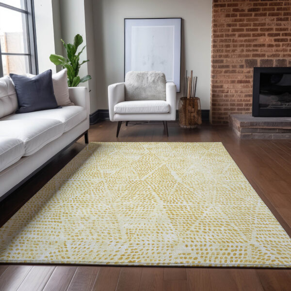 8' X 10' Wheat Gold And Ivory Geometric Washable Indoor Outdoor Area Rug