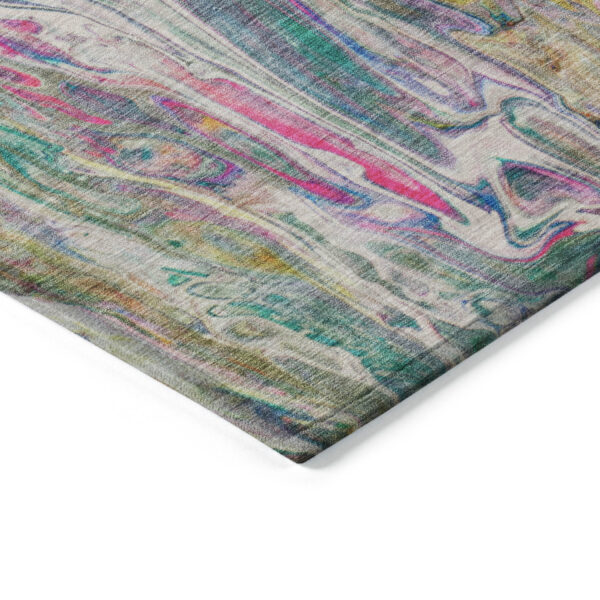 3' X 5' Green Gold And White Abstract Washable Indoor Outdoor Area Rug