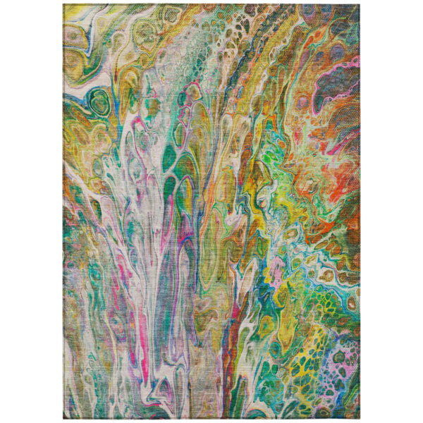 3' X 5' Green Gold And White Abstract Washable Indoor Outdoor Area Rug