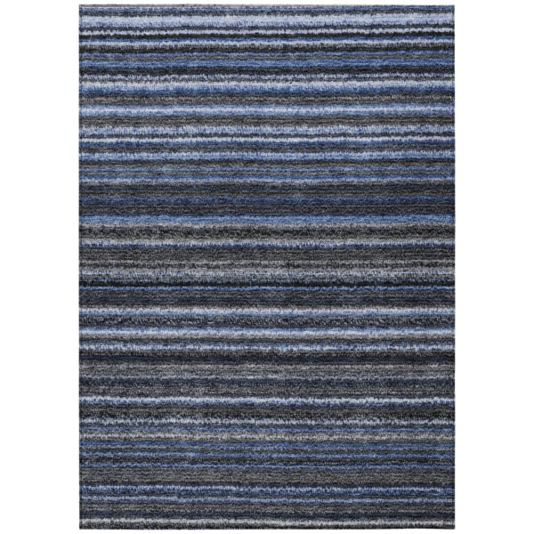 3' X 5' Denim Blue And Gray Striped Washable Indoor Outdoor Area Rug