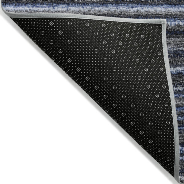 3' X 5' Denim Blue And Gray Striped Washable Indoor Outdoor Area Rug