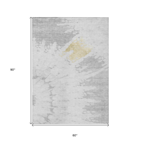 5' X 8' Silver Gray And Ivory Abstract Washable Indoor Outdoor Area Rug