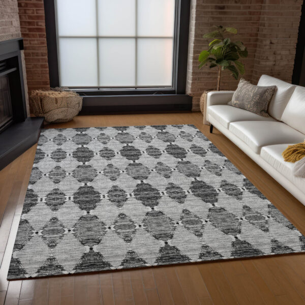 10' X 14' Gray Charcoal And Silver Moroccan Washable Indoor Outdoor Area Rug