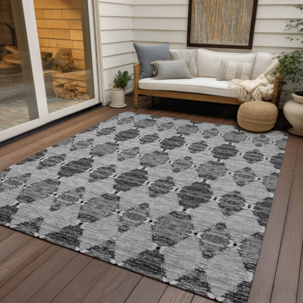 10' X 14' Gray Charcoal And Silver Moroccan Washable Indoor Outdoor Area Rug