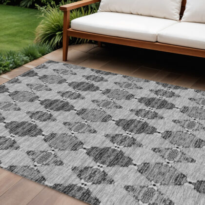 10' X 14' Gray Charcoal And Silver Moroccan Washable Indoor Outdoor Area Rug
