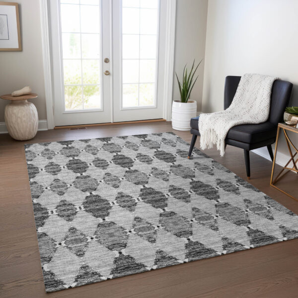 10' X 14' Gray Charcoal And Silver Moroccan Washable Indoor Outdoor Area Rug