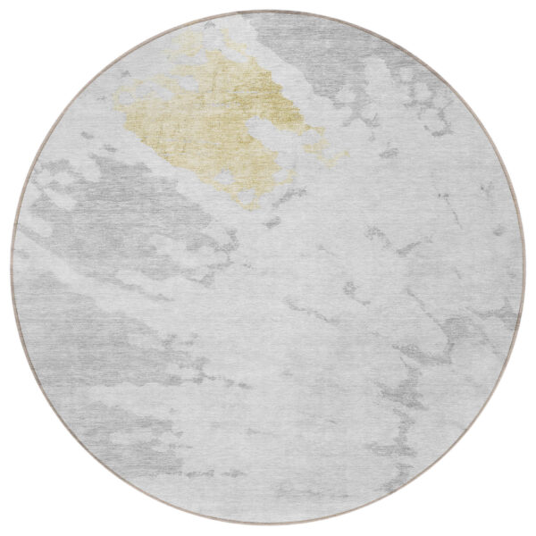 8' Silver Gray And Ivory Round Abstract Washable Indoor Outdoor Area Rug
