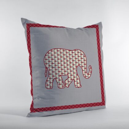 18” Red Gray Elephant Zippered Suede Throw Pillow