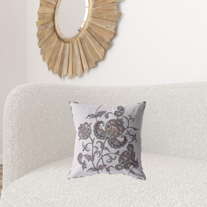 18” Gray White Wildflower Zippered Suede Throw Pillow