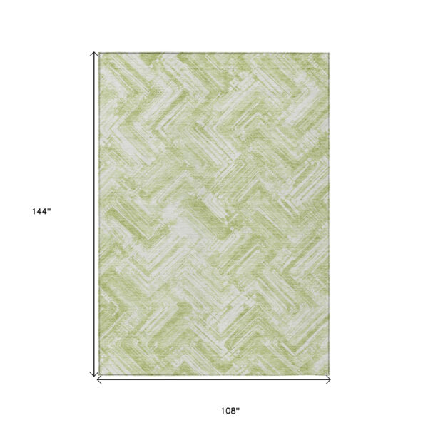 9' X 12' Green And Ivory Geometric Washable Indoor Outdoor Area Rug