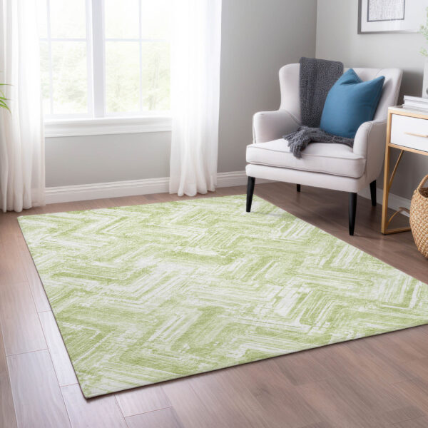9' X 12' Green And Ivory Geometric Washable Indoor Outdoor Area Rug