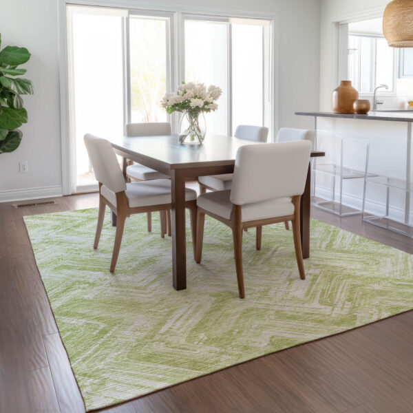 9' X 12' Green And Ivory Geometric Washable Indoor Outdoor Area Rug