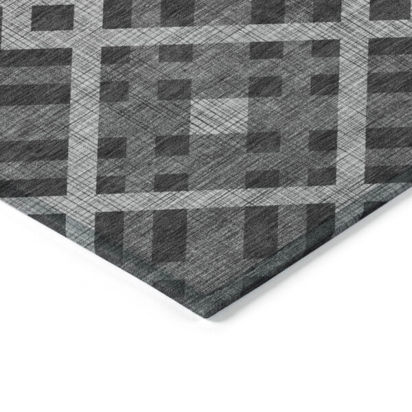 9' X 12' Charcoal Gray And Silver Geometric Washable Indoor Outdoor Area Rug