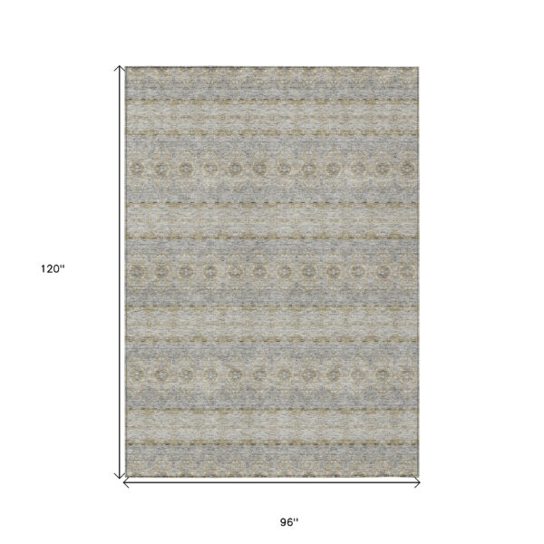 8' X 10' Silver Gray And Gold Floral Medallion Washable Indoor Outdoor Area Rug