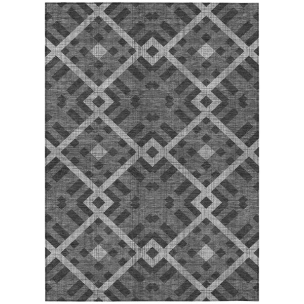 9' X 12' Charcoal Gray And Silver Geometric Washable Indoor Outdoor Area Rug