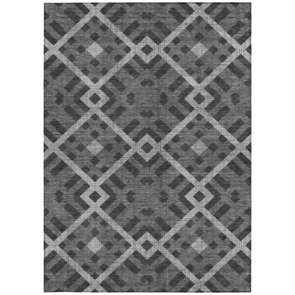 9' X 12' Charcoal Gray And Silver Geometric Washable Indoor Outdoor Area Rug