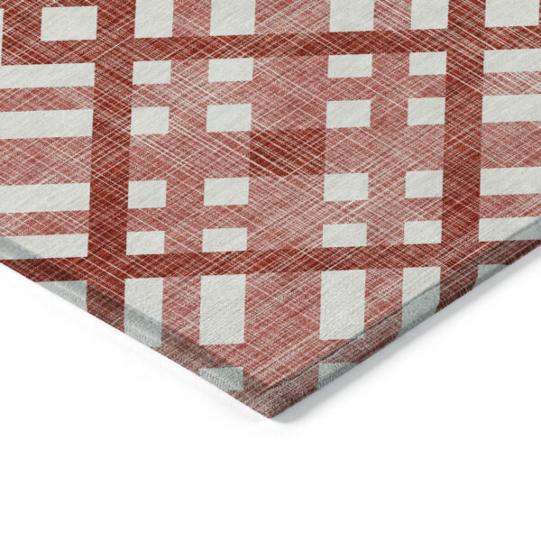 10' X 14' Red And Ivory Geometric Washable Indoor Outdoor Area Rug